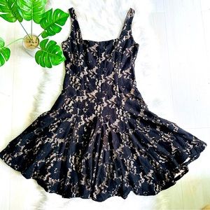 NWOT Maggy London Black Lace on Nude Fit and Flare Skater Dress, 6